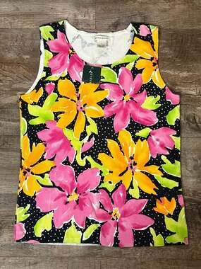Vintage 90s Laura Ashley Floral Sleeveless Knit Tank Top